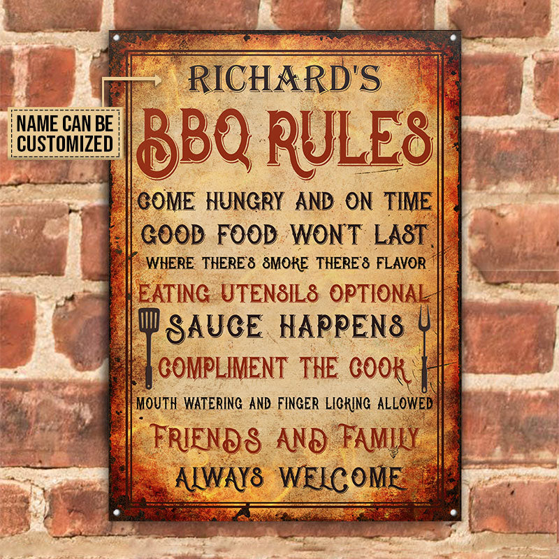 Personalized Grilling BBQ Rules Vintage Customized Classic Metal Signs
