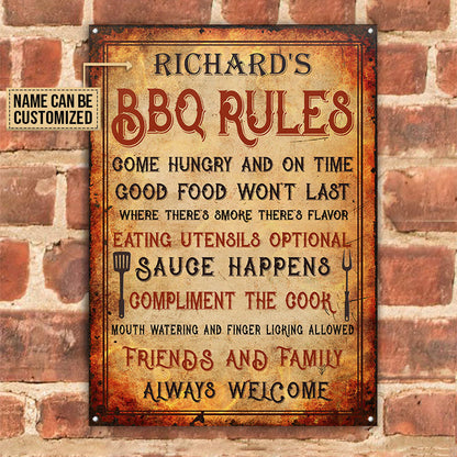 Personalized Grilling BBQ Rules Vintage Customized Classic Metal Signs