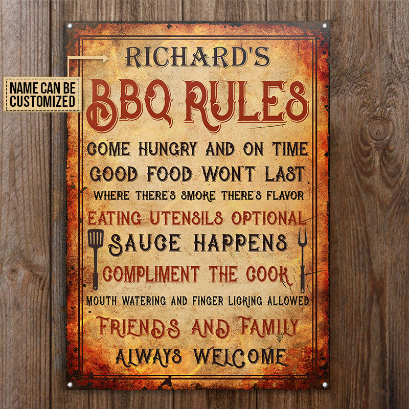 Personalized Grilling BBQ Rules Vintage Customized Classic Metal Signs