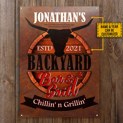 Personalized Grilling Backyard Bar And Grill Chilling Custom Classic Metal Signs