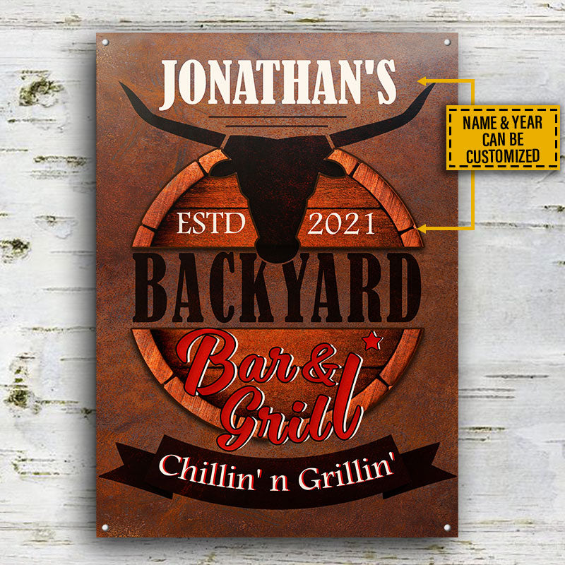 Personalized Grilling Backyard Bar And Grill Chilling Custom Classic Metal Signs