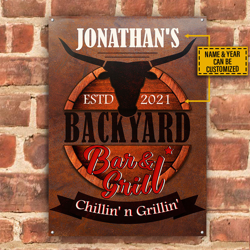 Personalized Grilling Backyard Bar And Grill Chilling Custom Classic Metal Signs