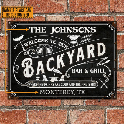 Personalized Grilling Backyard Bar Grill Black Custom Classic Metal Signs