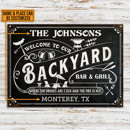 Personalized Grilling Backyard Bar Grill Black Custom Classic Metal Signs