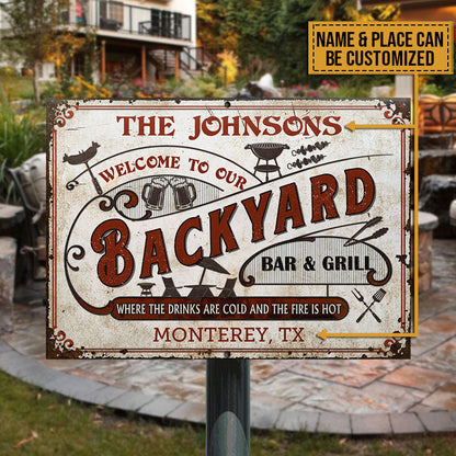 Personalized Grilling Backyard Bar & Grill Custom Classic Metal Signs