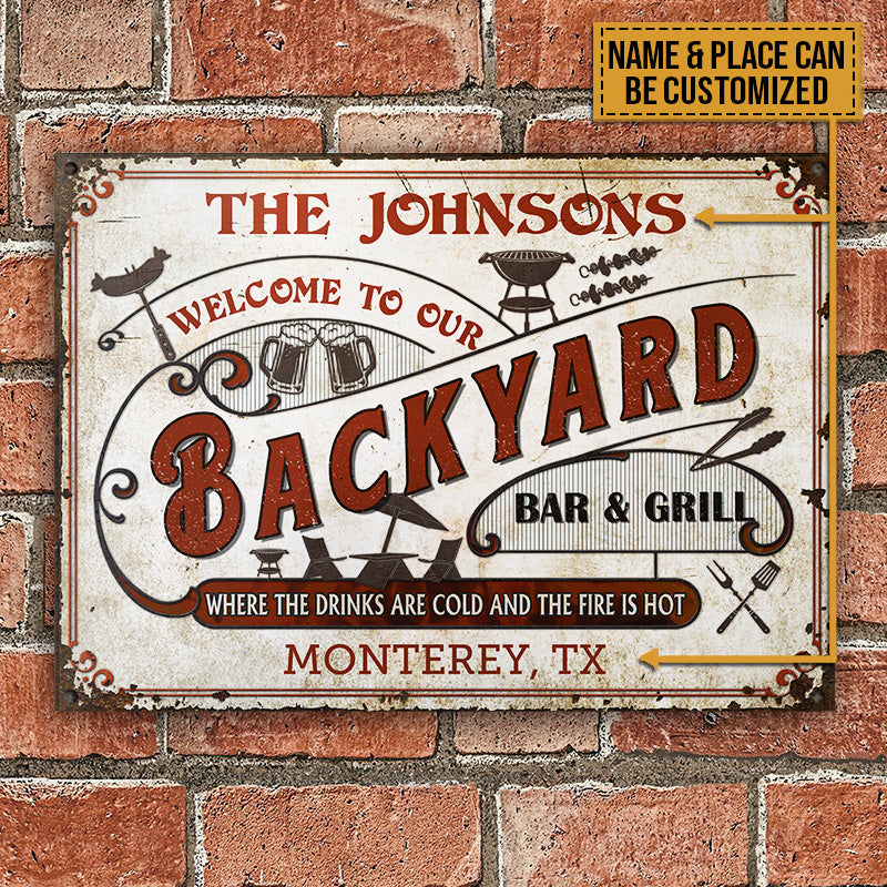 Personalized Grilling Backyard Bar & Grill Custom Classic Metal Signs