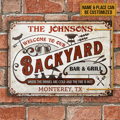 Personalized Grilling Backyard Bar & Grill Custom Classic Metal Signs