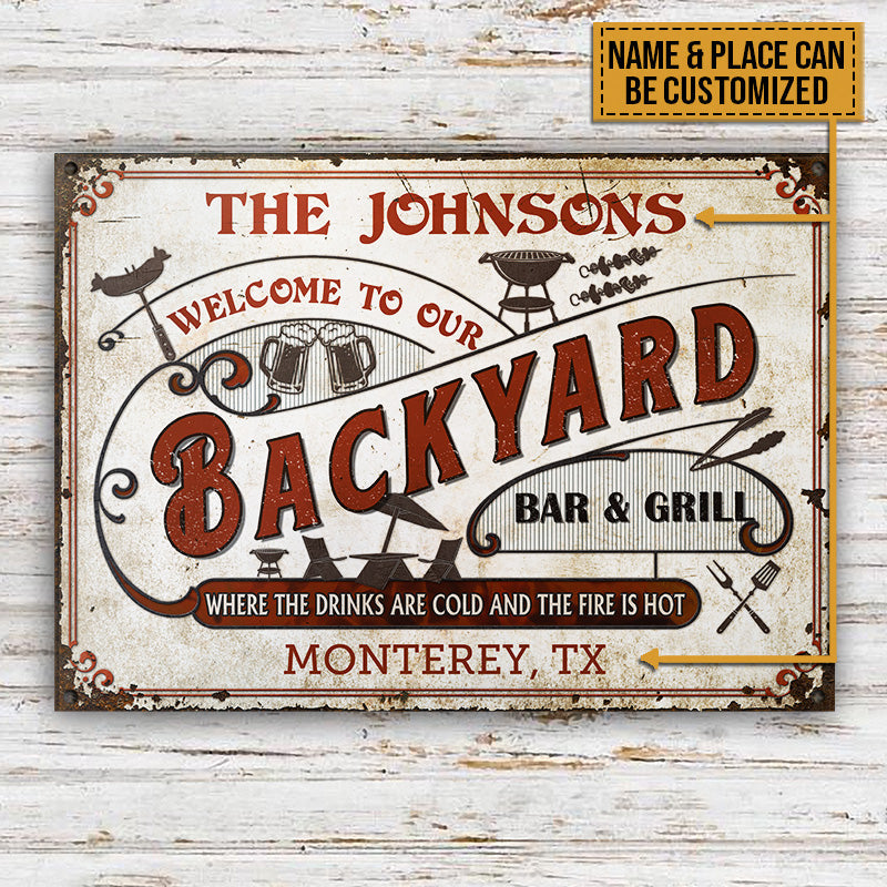 Personalized Grilling Backyard Bar & Grill Custom Classic Metal Signs