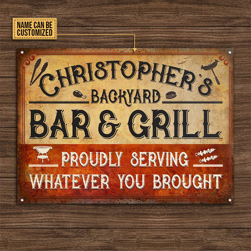 Personalized Grilling Bar & Grill Customized Classic Metal Signs
