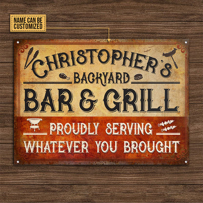 Personalized Grilling Bar & Grill Customized Classic Metal Signs