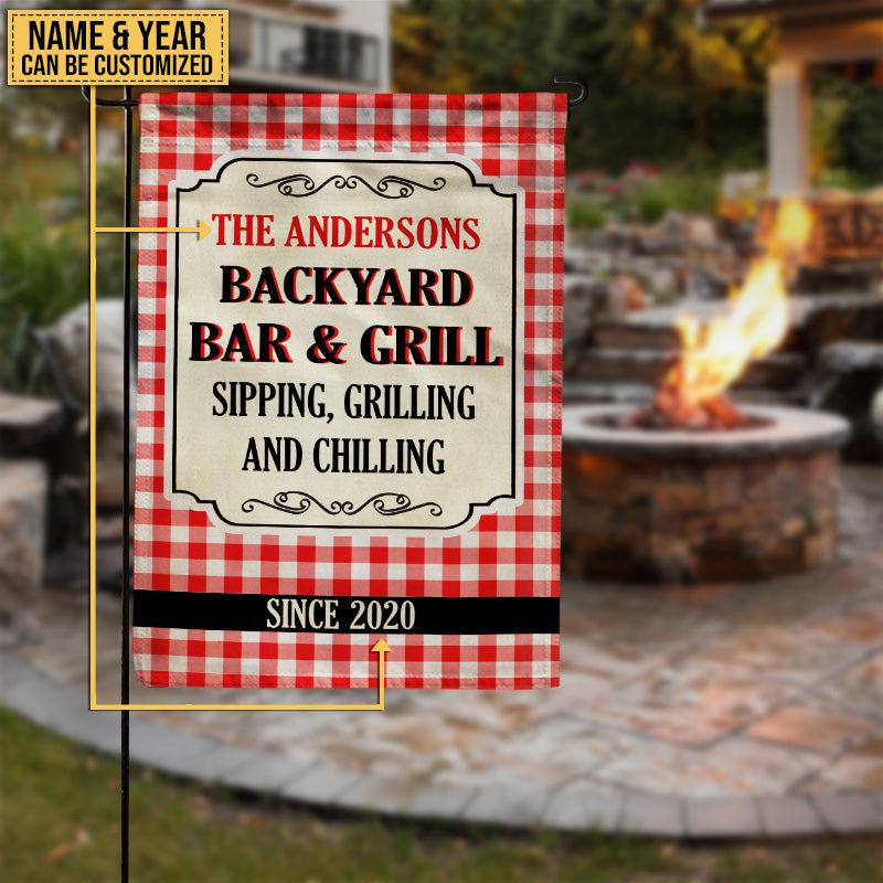 Personalized Grilling Bar & Grill Red Gingham Customized Flag