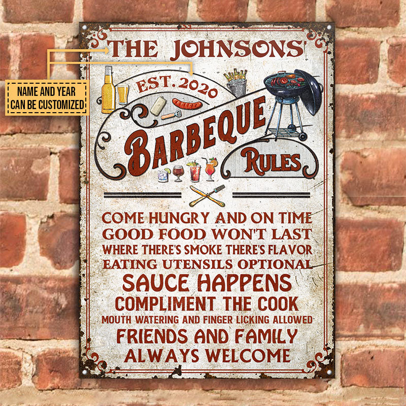 Personalized Grilling Barbeque Rules Custom Classic Metal Signs