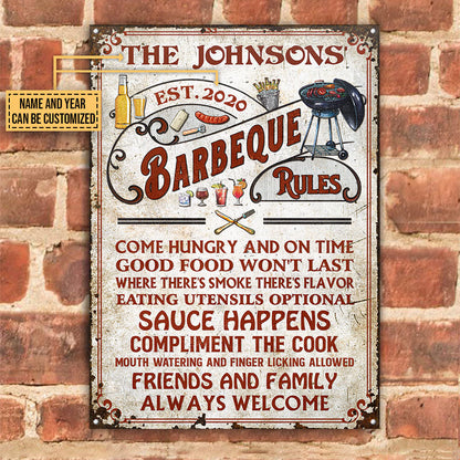 Personalized Grilling Barbeque Rules Custom Classic Metal Signs