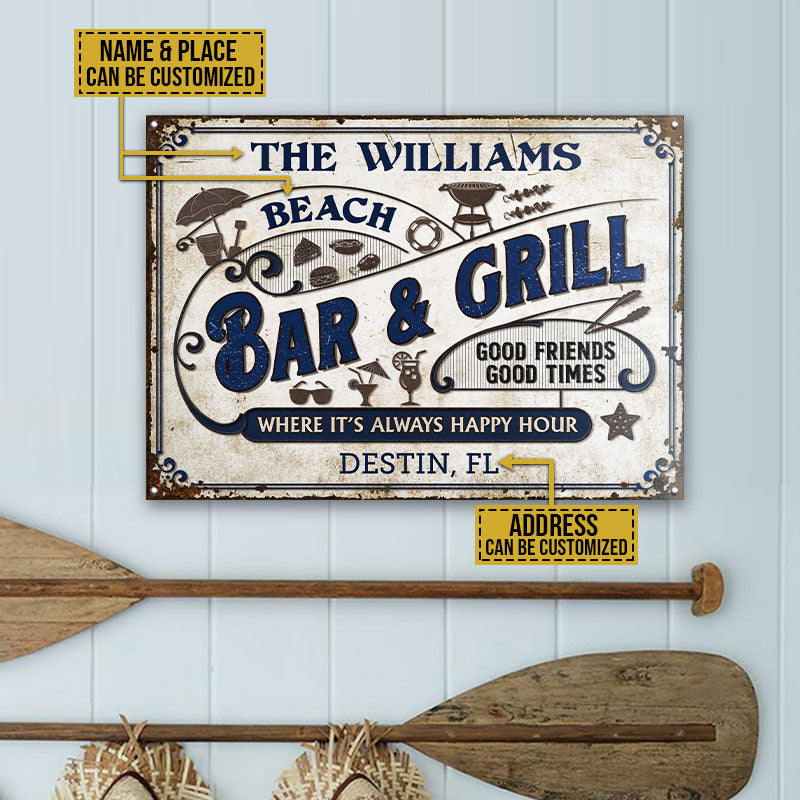 Personalized Grilling Beach Happy Hour Custom Classic Metal Signs