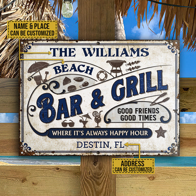 Personalized Grilling Beach Happy Hour Custom Classic Metal Signs