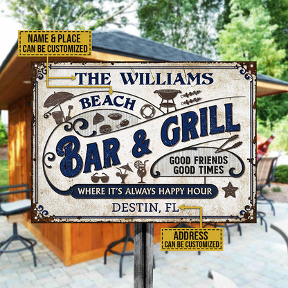 Personalized Grilling Beach Happy Hour Custom Classic Metal Signs