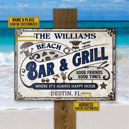 Personalized Grilling Beach Happy Hour Custom Classic Metal Signs