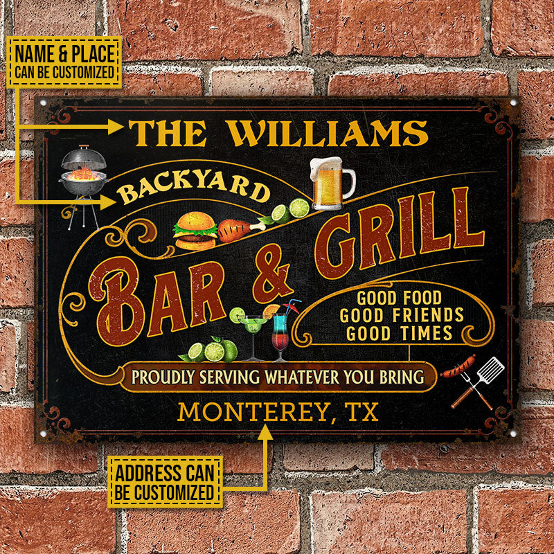 Personalized Grilling Black Good Food Good Friends Custom Classic Metal Signs