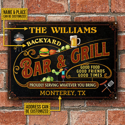 Personalized Grilling Black Good Food Good Friends Custom Classic Metal Signs