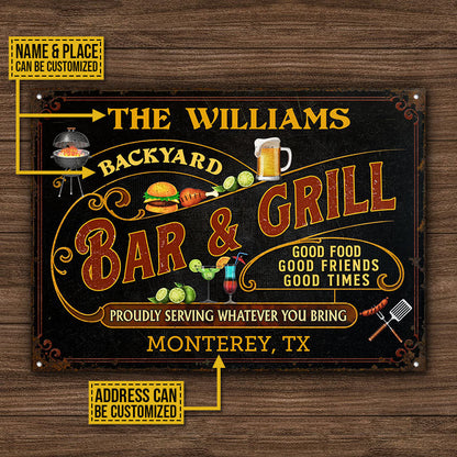 Personalized Grilling Black Good Food Good Friends Custom Classic Metal Signs