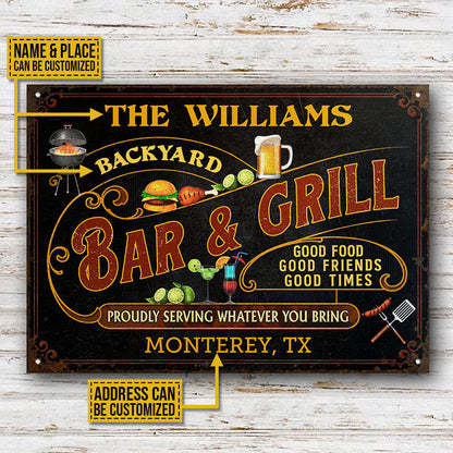 Personalized Grilling Black Good Food Good Friends Custom Classic Metal Signs