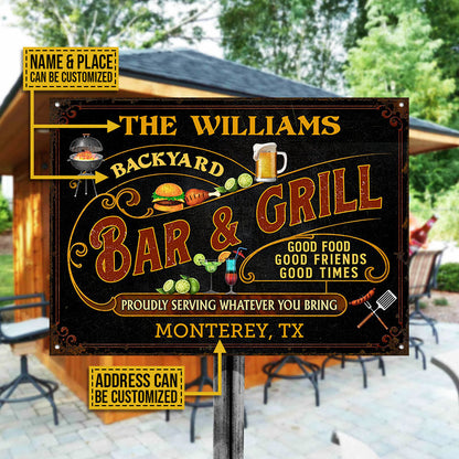 Personalized Grilling Black Good Food Good Friends Custom Classic Metal Signs