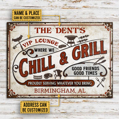 Personalized Grilling Chill Proudly Custom Classic Metal Signs