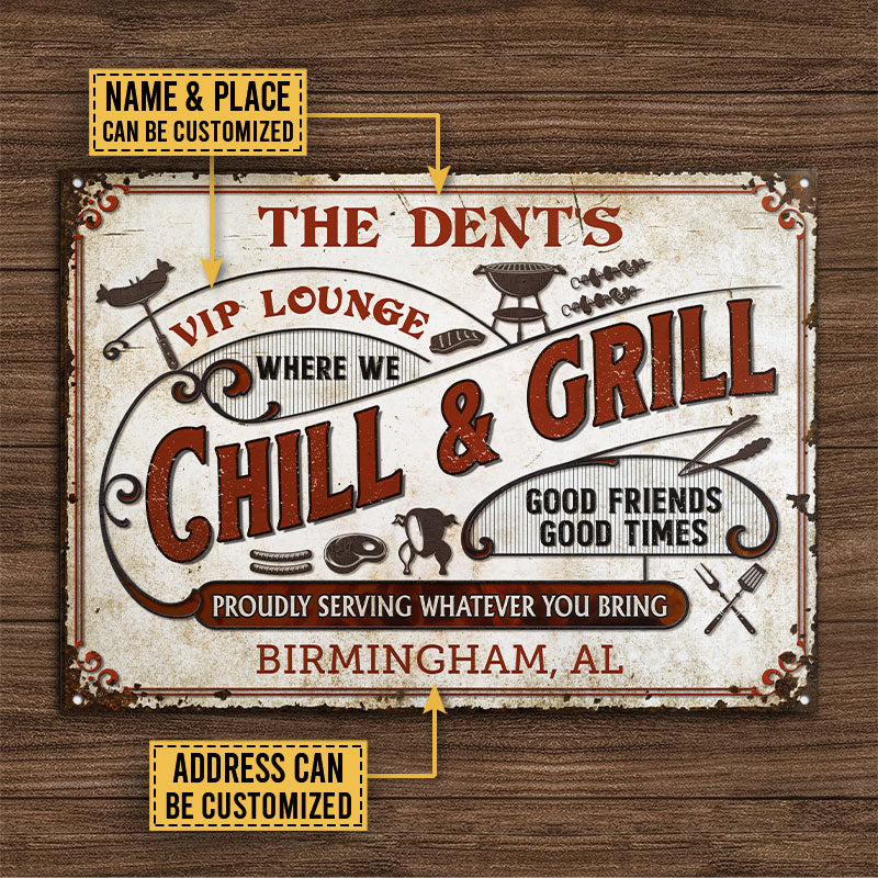 Personalized Grilling Chill Proudly Custom Classic Metal Signs