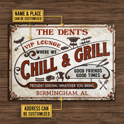Personalized Grilling Chill Proudly Custom Classic Metal Signs
