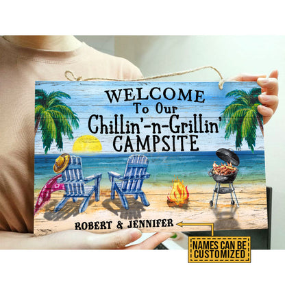 Personalized Grilling Chilling Campsite Customized Wood Rectangle Sign