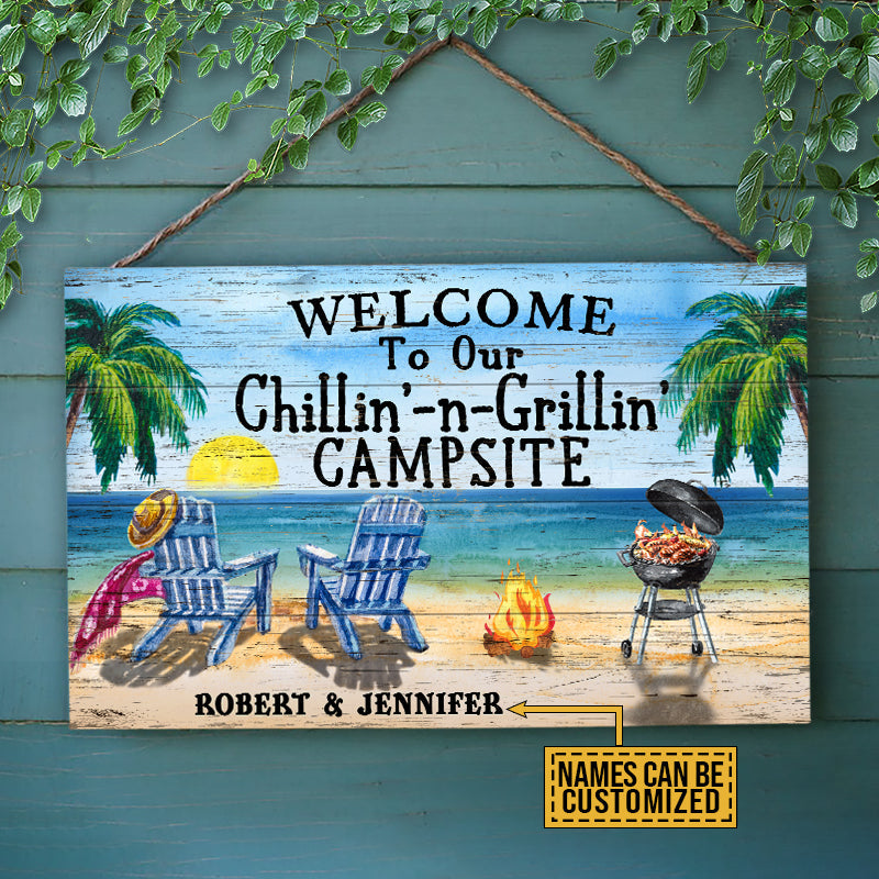 Personalized Grilling Chilling Campsite Customized Wood Rectangle Sign