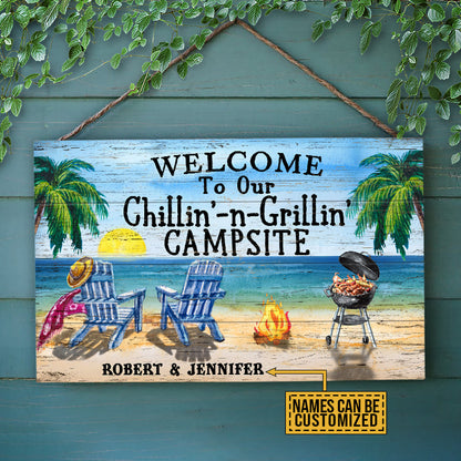 Personalized Grilling Chilling Campsite Customized Wood Rectangle Sign