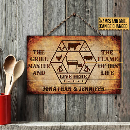 Personalized Grilling Grill Master Best Flame Custom Wood Rectangle Sign