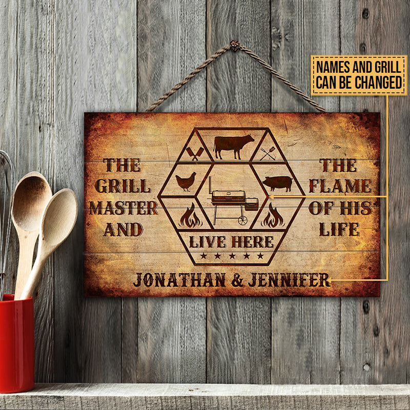 Personalized Grilling Grill Master Best Flame Custom Wood Rectangle Sign