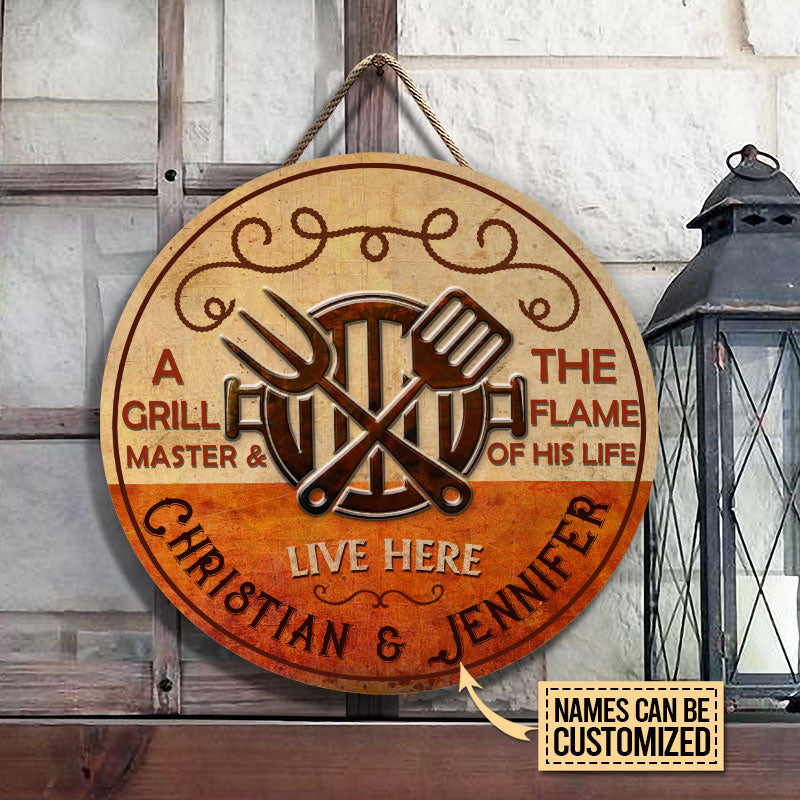 Personalized Grilling Grill Master Customized Wood Circle Sign