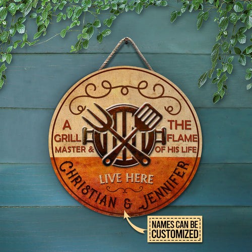 Personalized Grilling Grill Master Customized Wood Circle Sign