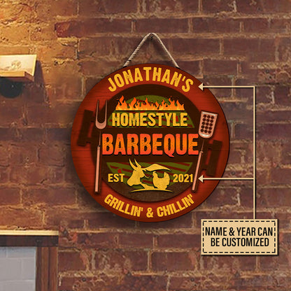 Personalized Grilling Homestyle Barbeque Customized Wood Circle Sign
