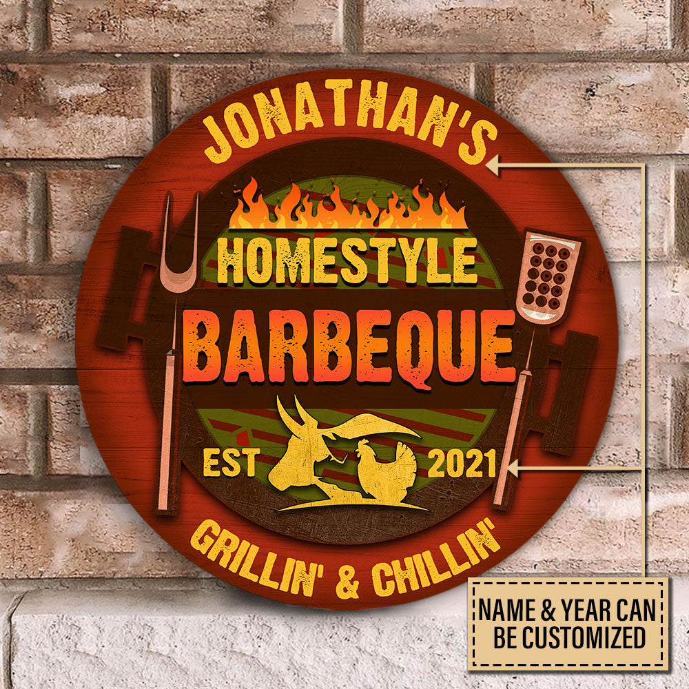 Personalized Grilling Homestyle Barbeque Customized Wood Circle Sign