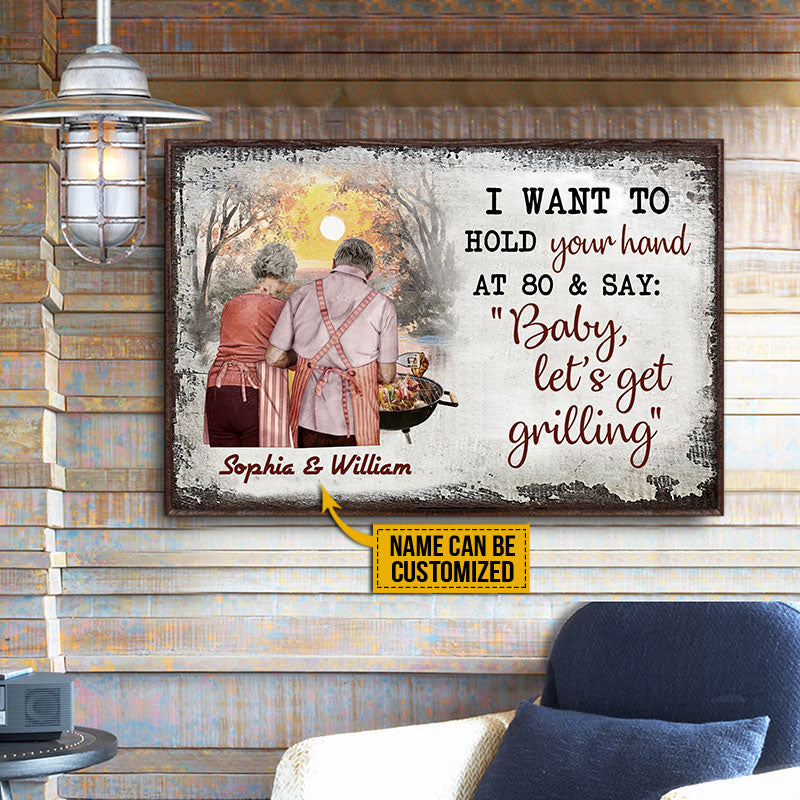 Personalized Grilling Old Couple Hold Your Hand Custom Poster