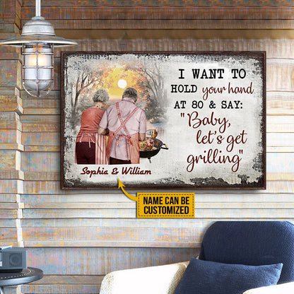 Personalized Grilling Old Couple Hold Your Hand Custom Poster