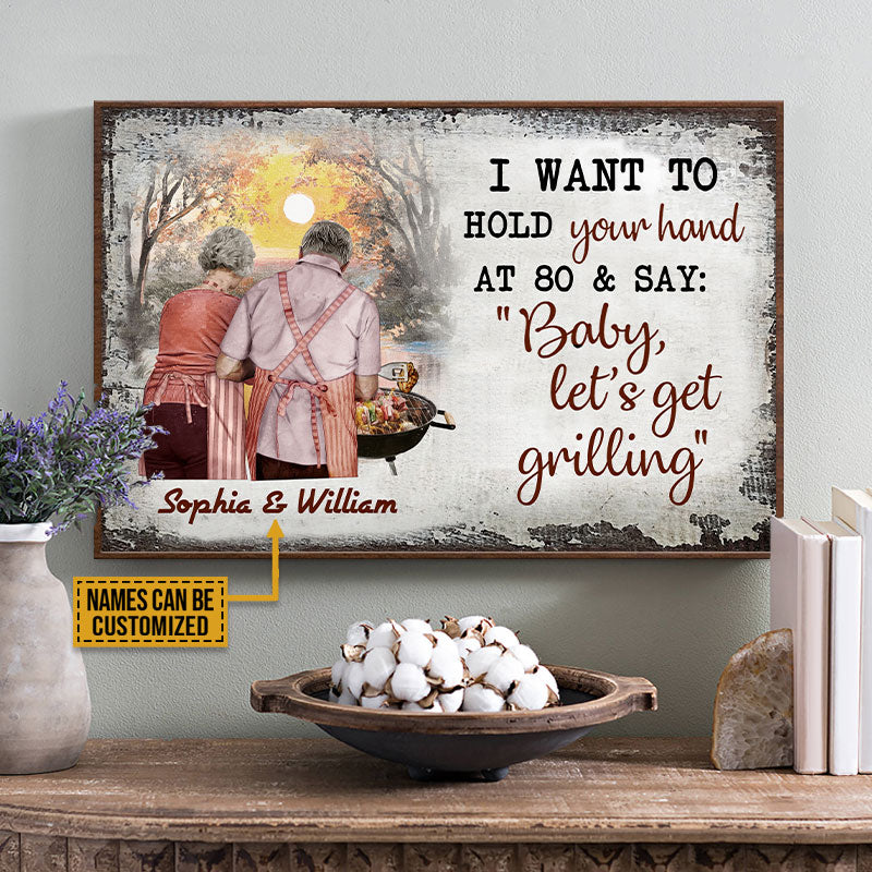 Personalized Grilling Old Couple Hold Your Hand Custom Poster
