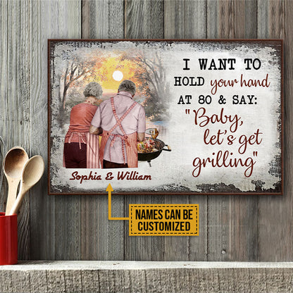 Personalized Grilling Old Couple Hold Your Hand Custom Poster
