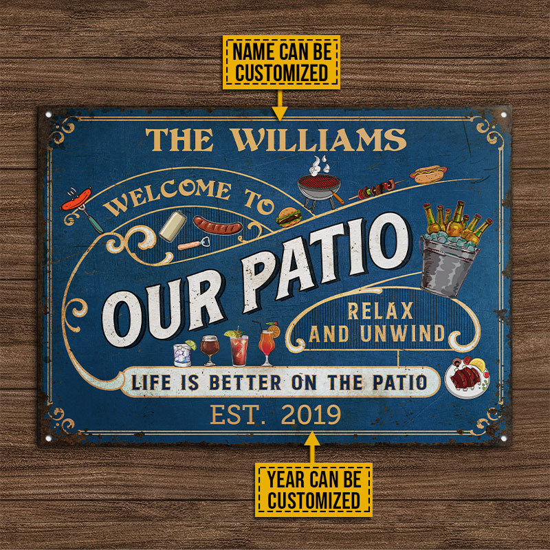 Personalized Grilling Patio Relax And Unwind Custom Classic Metal Signs