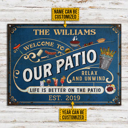 Personalized Grilling Patio Relax And Unwind Custom Classic Metal Signs