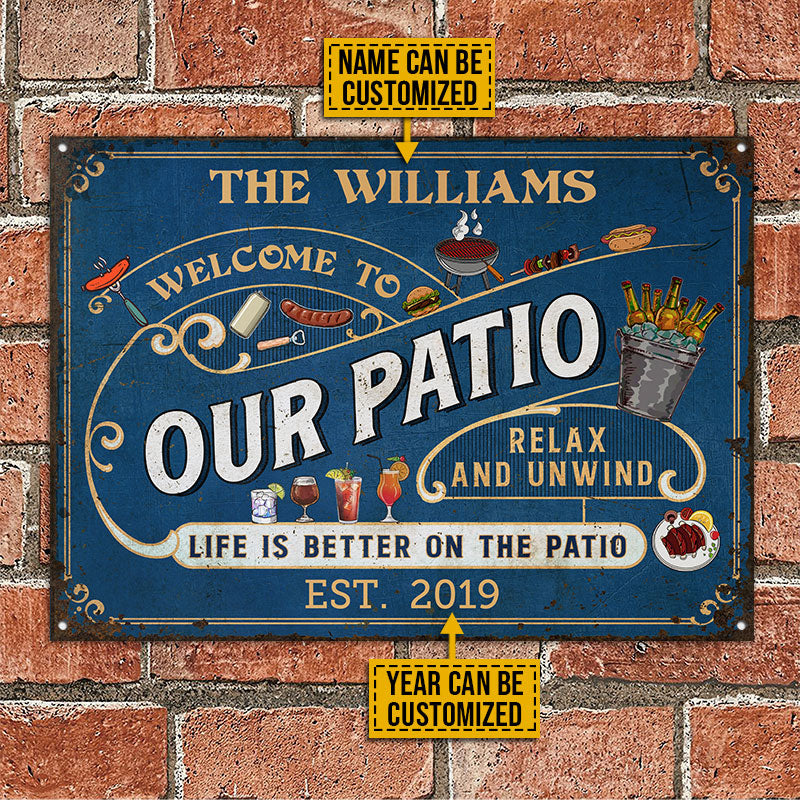 Personalized Grilling Patio Relax And Unwind Custom Classic Metal Signs