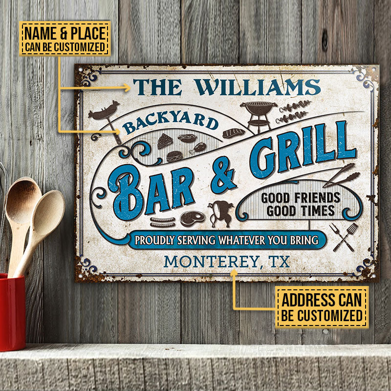 Personalized Grilling Proudly Serving Color Customized Classic Metal Signs