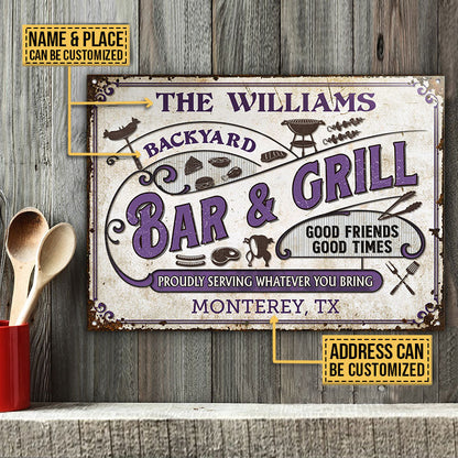 Personalized Grilling Proudly Serving Color Customized Classic Metal Signs