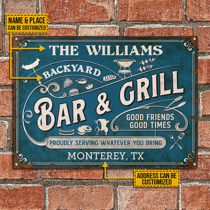 Personalized Grilling Proudly Serving Whatever You Bring Color Customized Classic Metal Signs