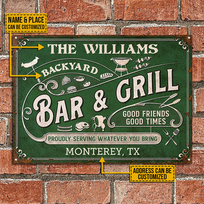 Personalized Grilling Proudly Serving Whatever You Bring Color Customized Classic Metal Signs