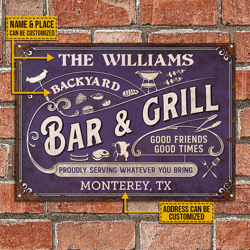 Personalized Grilling Proudly Serving Whatever You Bring Color Customized Classic Metal Signs